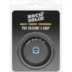 RockSolid by Doc Johnson Cockring ajustable en silicone The Silicone 3 Snap Noir